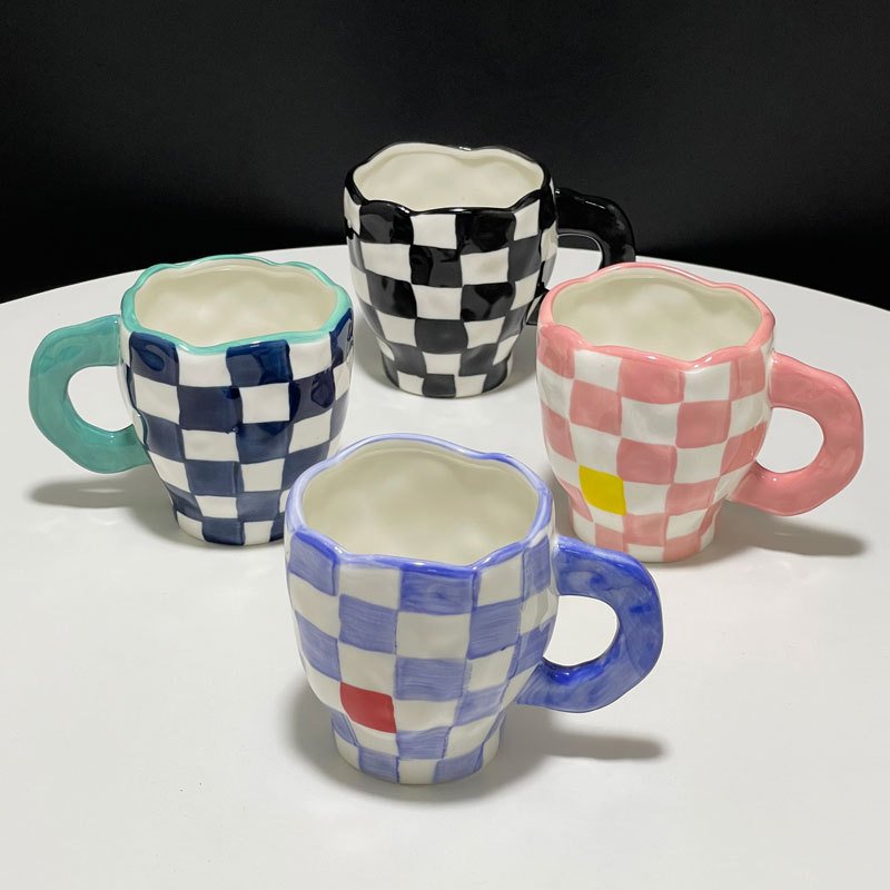 Hand-painted Plaid Water Personality Hand-kneaded Ceramic Coffee Cup