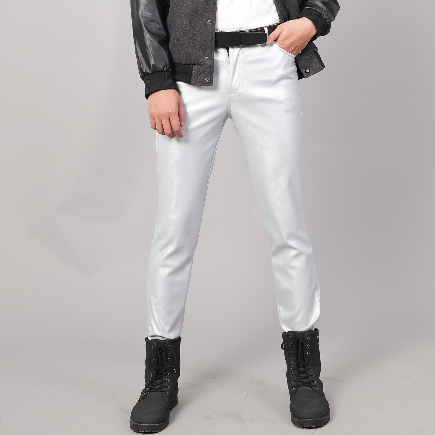 Korean Slim Leather Men's Slim Pants