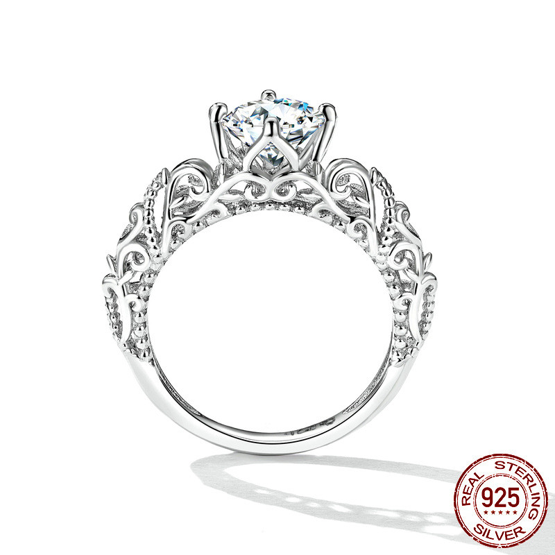 Title 7, Bague luxueuse motif zircon, plaqué or blanc, s...