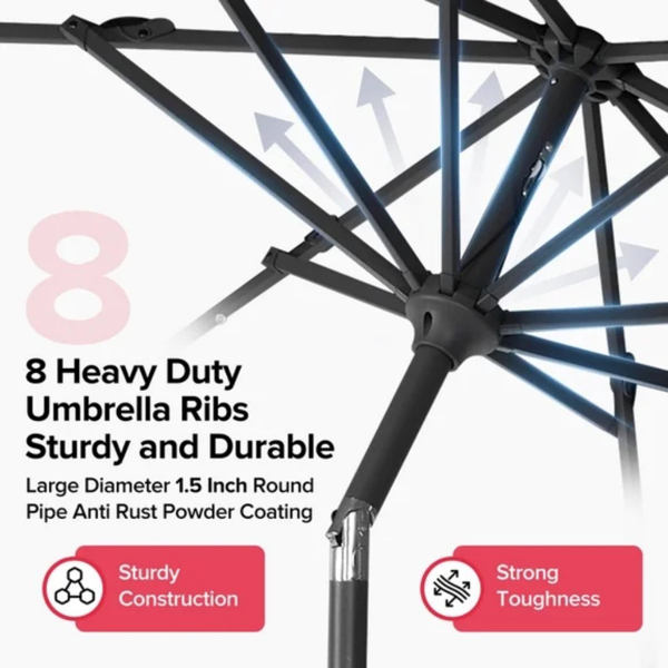 10 Ft Patio Umbrella For Table, Outdoor Sun Umbrella With 32 LED Solar Lights, Red — foto 5