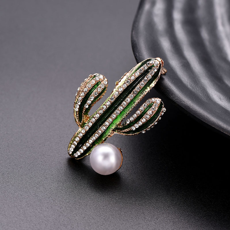 Rhinestone Cactus Pearl Brooch, picture 4 of 4