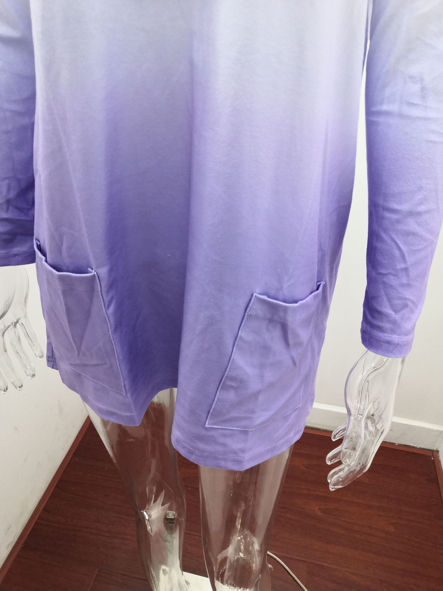 Title 6, Gradient Color Long Sleeved Casual Pocket T Shirt