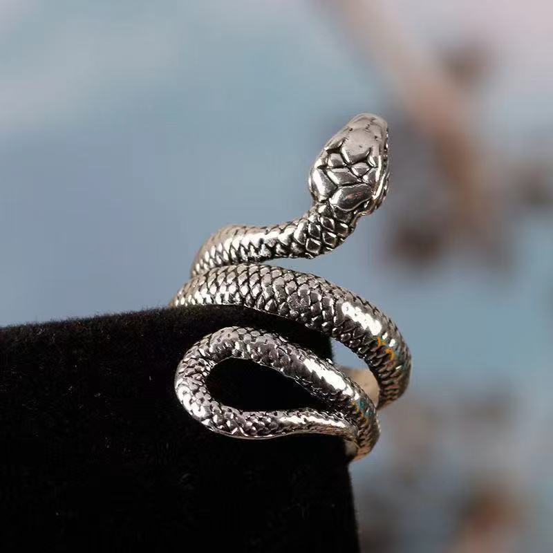 1 Piece Vintage Open Snake Ring, Black Mamba Coiled  Stainless Steel Ring