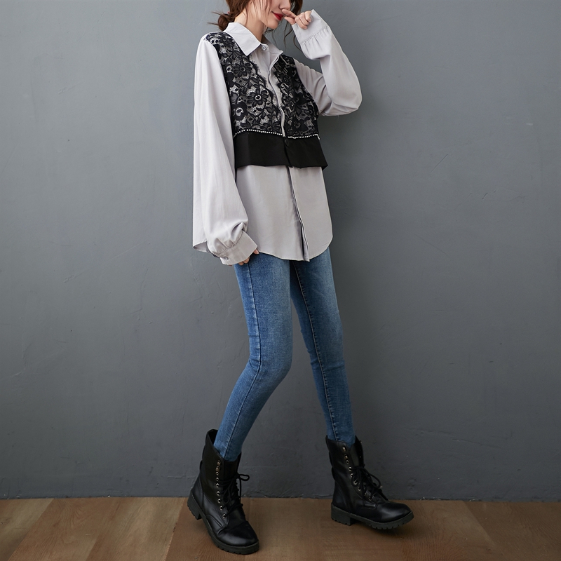 Title 3, Lace Stitching Western Style Loose Long Sleeves