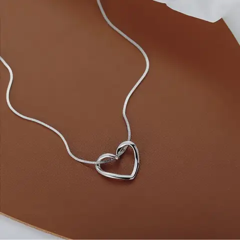 S925 Sterling Silver Minimalist Hollow Heart Necklace for Women