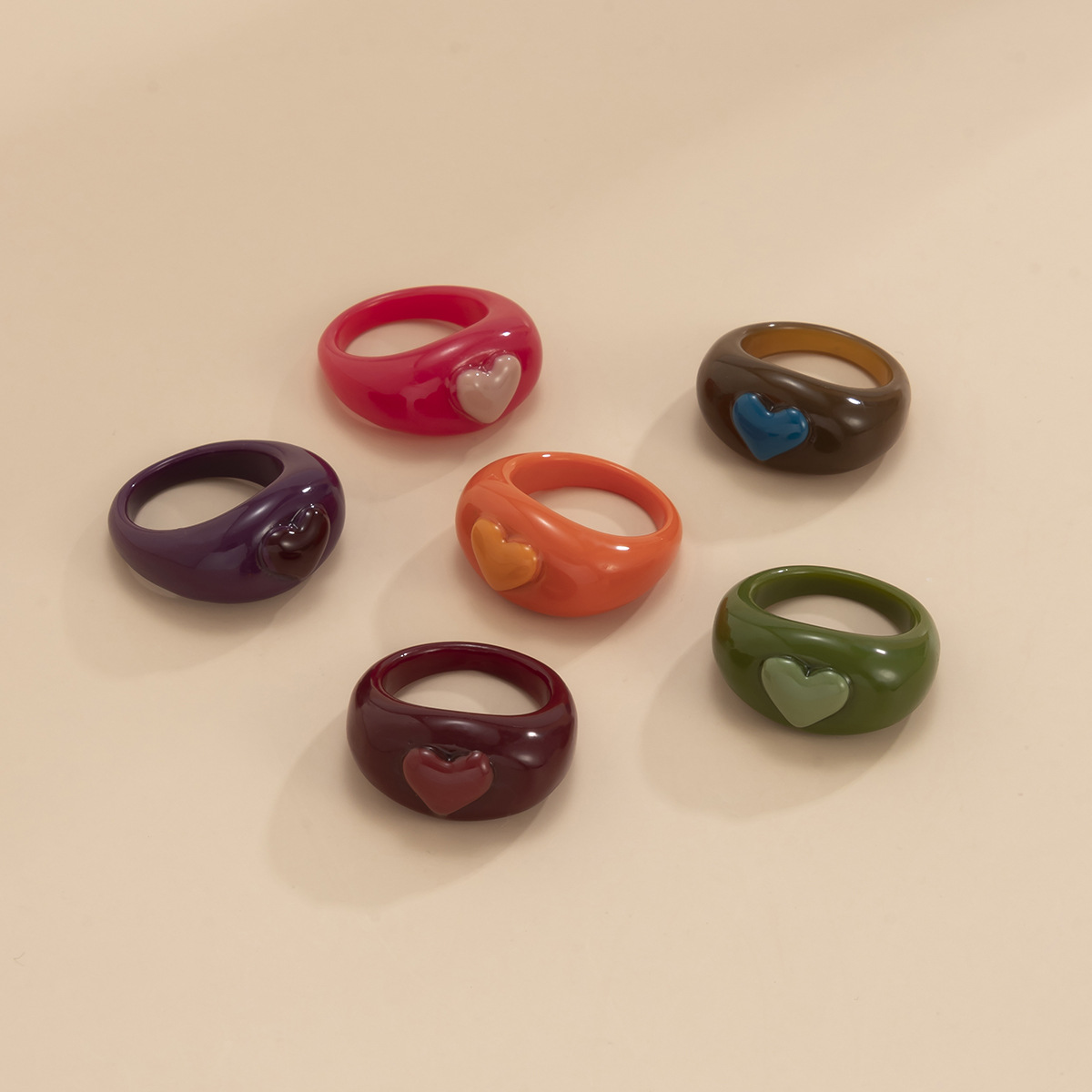 Simple Candy Color Three-dimensional Love Acrylic Joint Ring