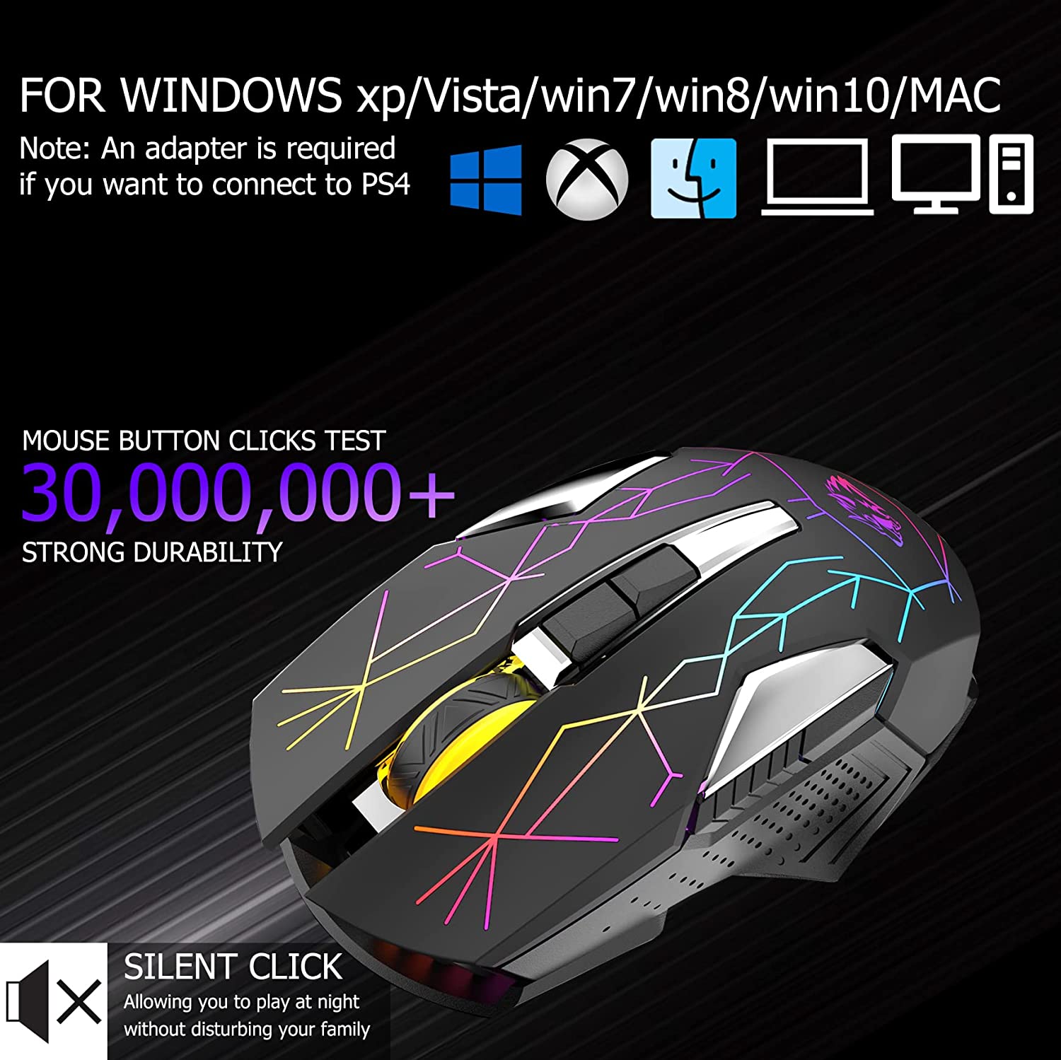 2.4G Wireless Charging Computer Mouse USB Gaming Mice Silent X18 For PC Laptop 4