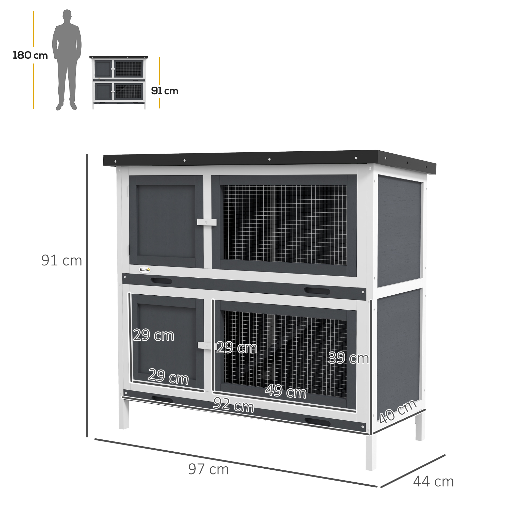 Double Layered Rabbit Cage-guinea Pig Cage-pet Cage-outdoor Cage With Sliding Out Tray, Size- 97 X 44 X 91 Cm, Gray detail photo 5