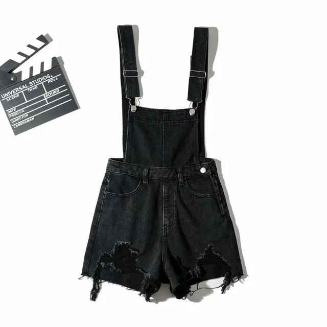 Strap Ripped Denim Shorts Ins Women's Clothing Black - Shop at LoveMi