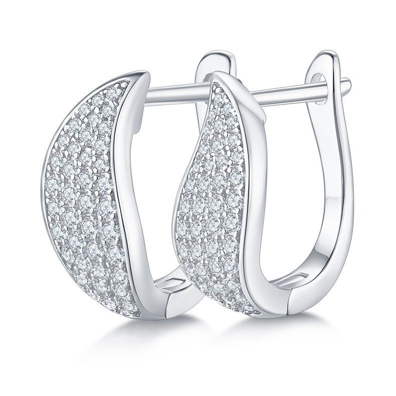 S925 Sterling Silver Moissanite Pave Huggie Hoops U-Shaped Earrings With GRA Certificate Platinum Or Rose Gold Or Gold Plated Jewelry Gift Box Set For Women