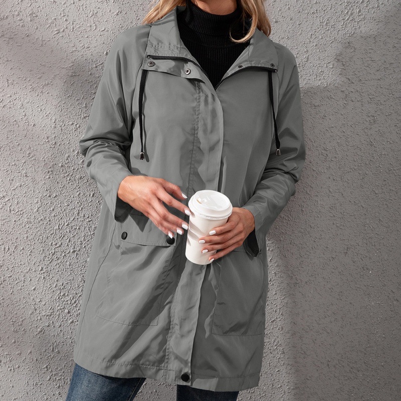 Casual Mid-length Zipper Waterproof Hooded Trench Coat