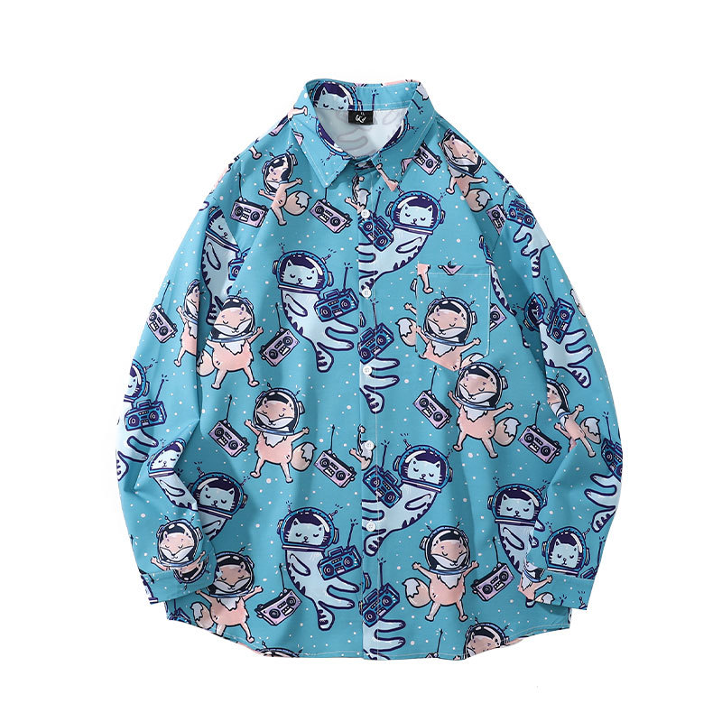 Title 3, Japanese Space Cat Print Long-sleeved Shirt Wom...