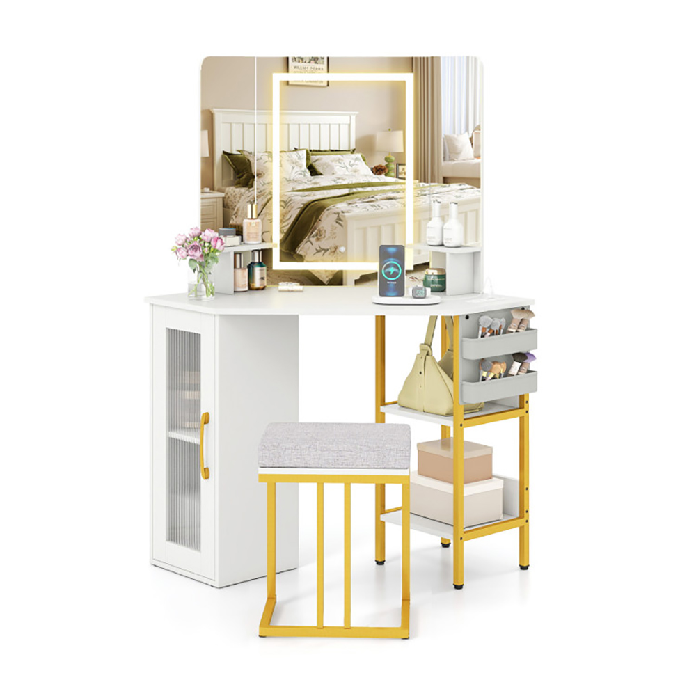 Corner Vanity Desk With Mirror And Lights Makeup Dressing Table With Triple Mirror