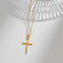Stainless Steel Cross Pendant Necklace With Rhinestone Inlay view 5