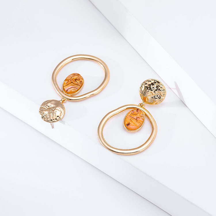 Geometric Ring Turquoise Stud Earrings, Silver Needle, Women'S Exaggerated Pendant Earrings