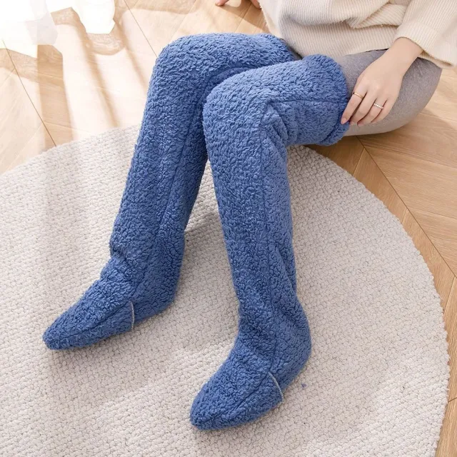 Over Knee High Fuzzy Long Socks Winter Warm Cold Leg Knee Joint Cold proof Stockings Home Floor Sleeping Socks Dark Blue - Shop at LoveMi