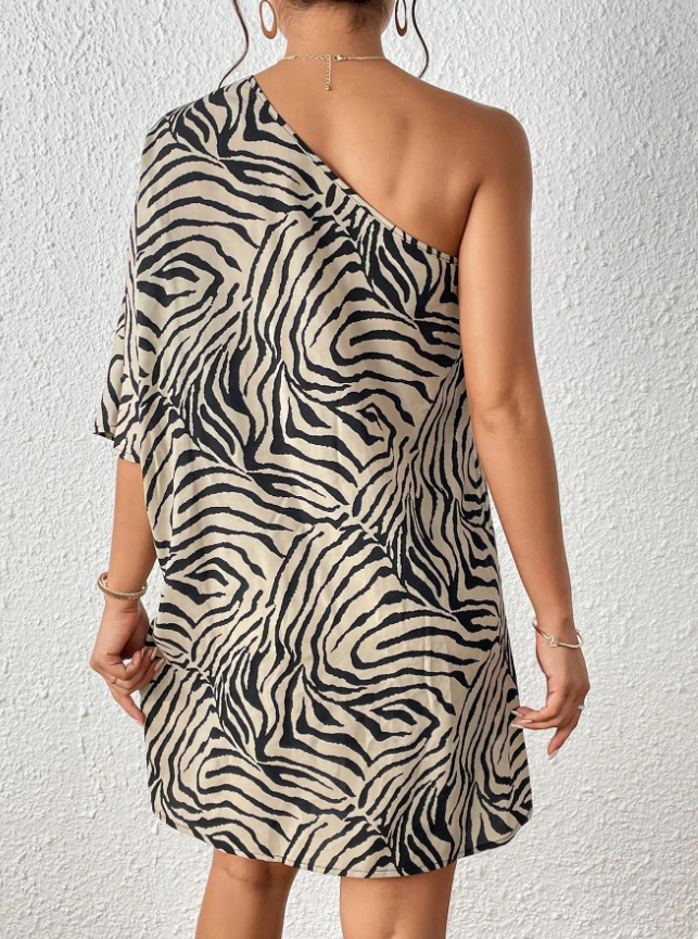 Women's Casual Asymmetrical Collar Zebra Print Vacation Dress