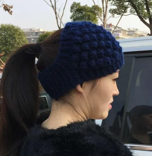 Wool Wide Brimmed Headband Hat Headwear Autumn And Winter Warm Headscarf Pineapple Navy Blue - Shop at LoveMi