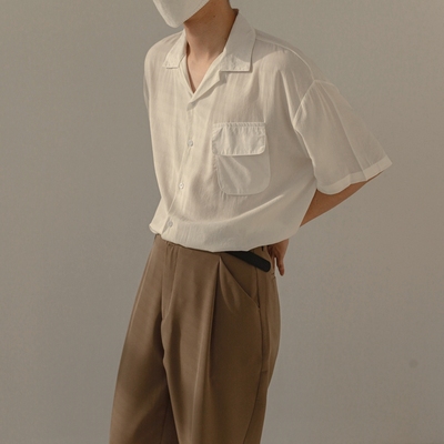 Short-sleeved Shirt Men's Loose Mid-sleeved Shirt With Pocket Satin Thin