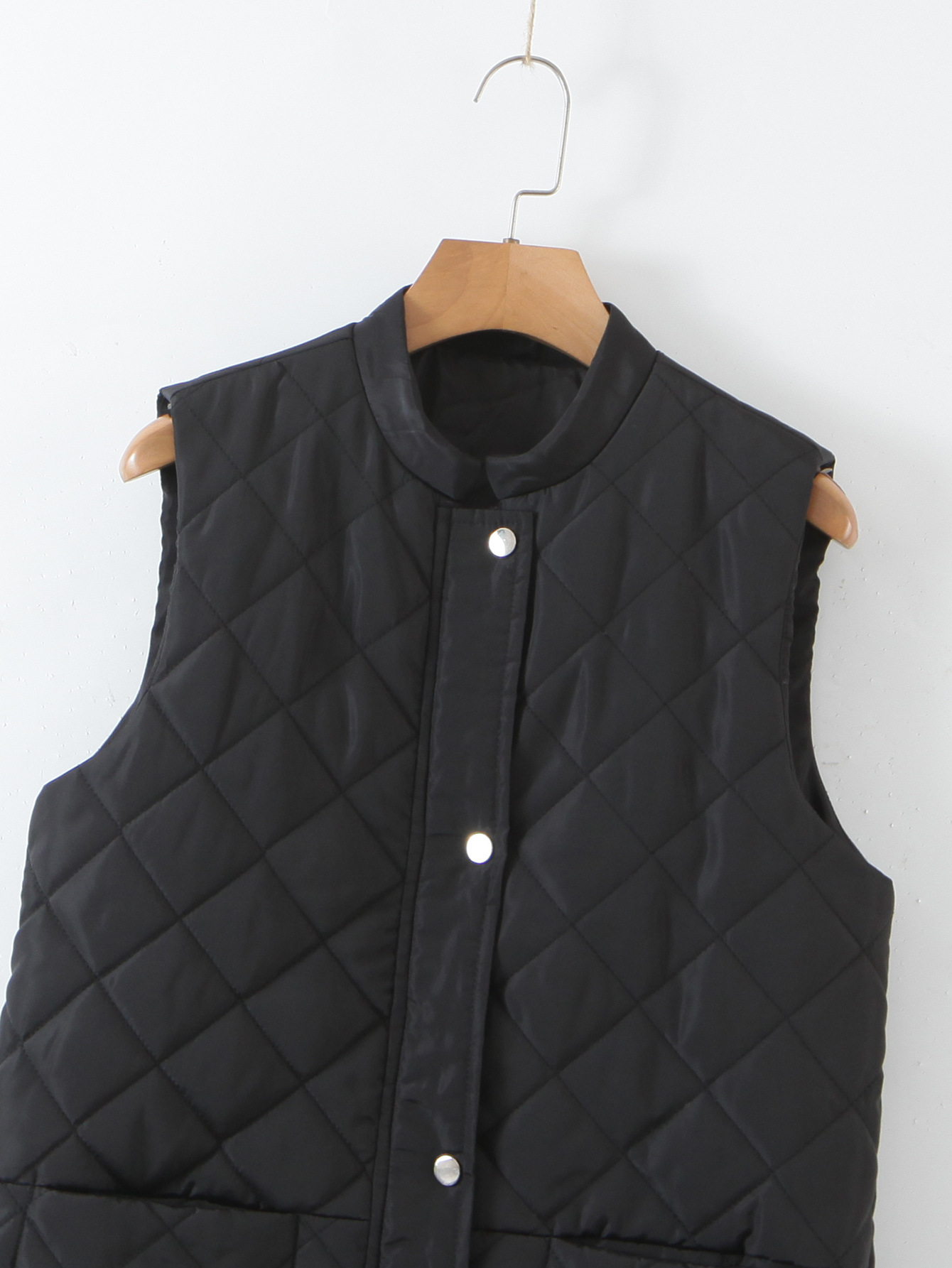 Simple Stand Up Collar Diamond Quilted Long Vest