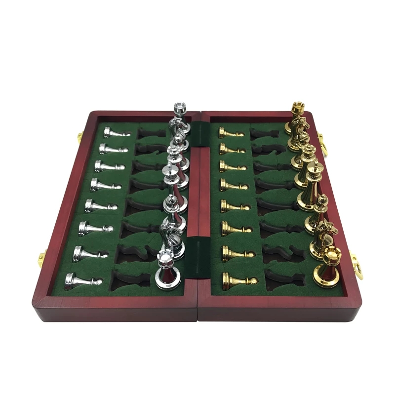 Zinc Alloy Wooden Folding Chess Board Set (Picture
