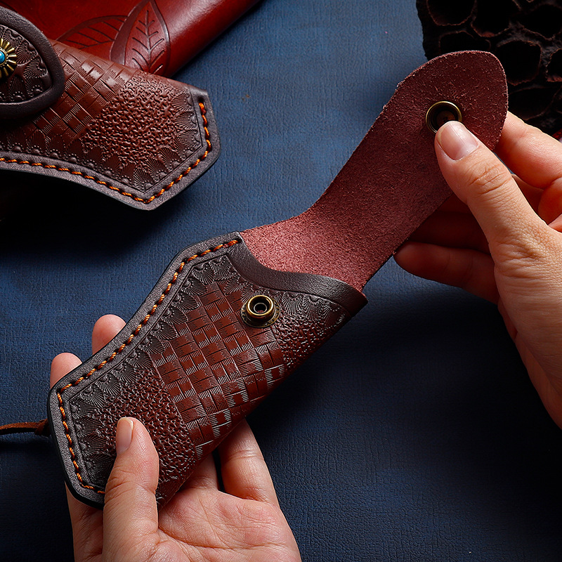 Top Layer Cowhide Vegetable Tanned Engraved Storage Knife Case