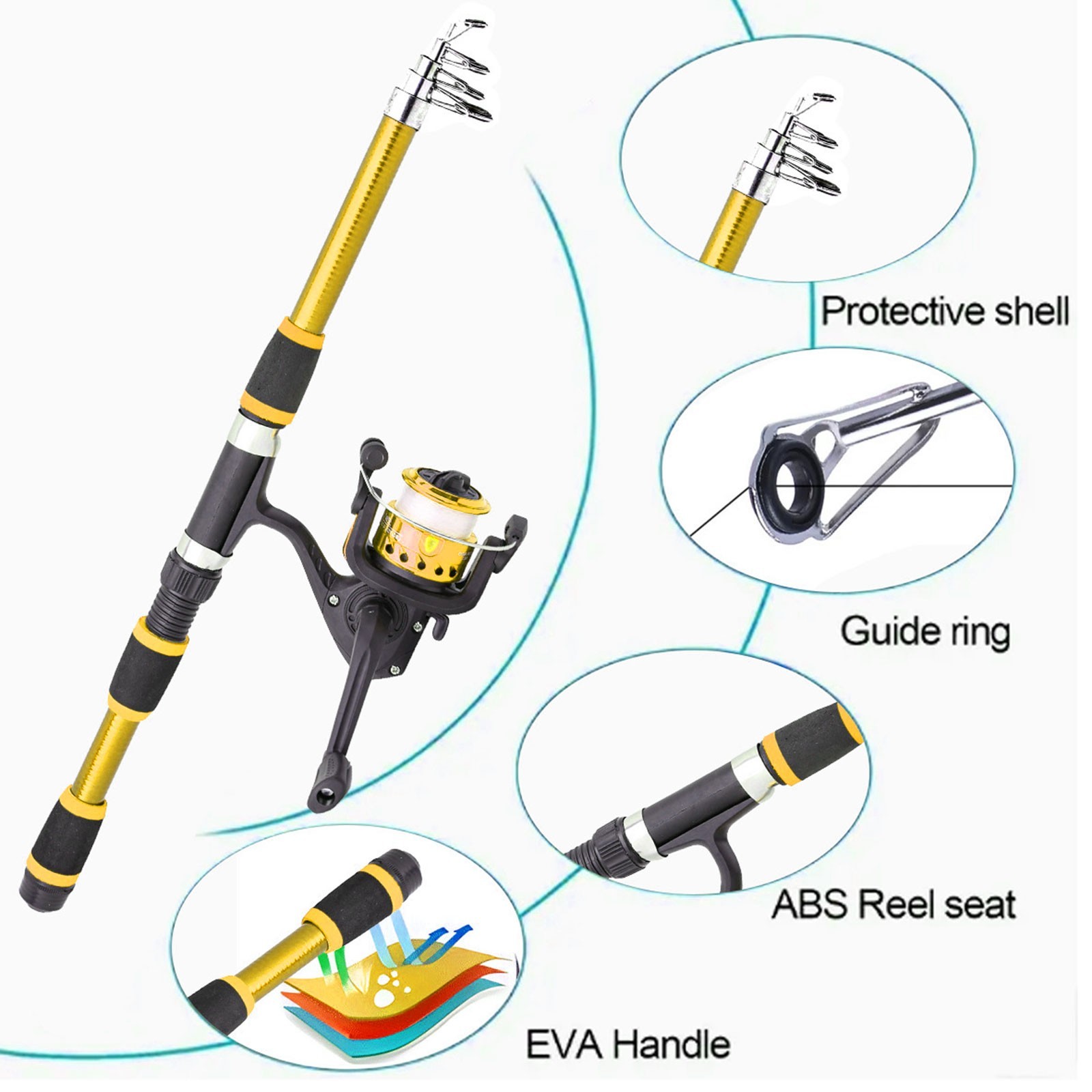 Telescopic Fishing Rod Reel Combo 2.1m Beginner Tackle Kit With Hooks Lures Bag — image 3