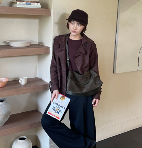 Suede Leather Handbag This Year's Trend  Genuine Single Shoulder Crossbody Bag, Retro Lazy Style, Large Capacity Messenger Bag For Women-green 2