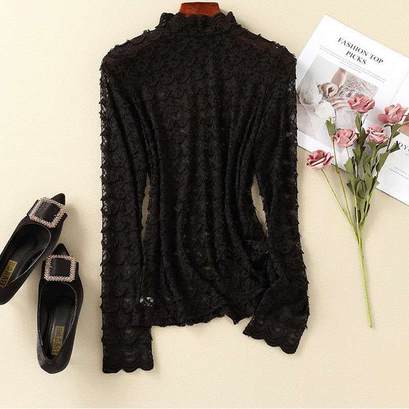 Title 5, Long Sleeve Eyelash Hollow Top Mesh Inner Layer...