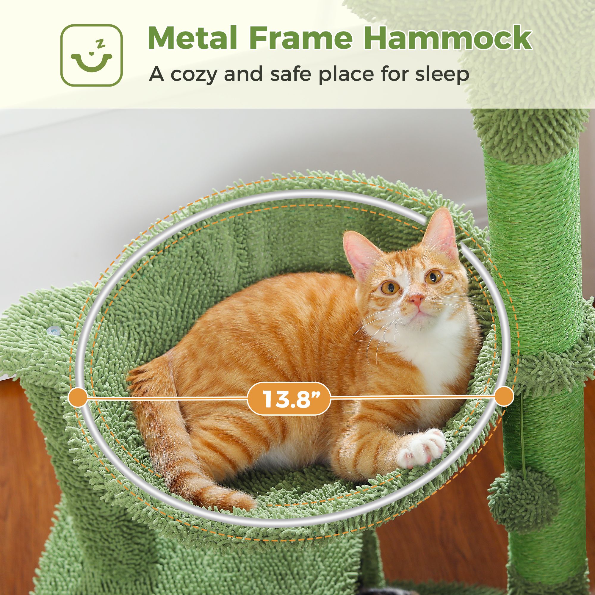 Cactus Cat Tree Condo 39.4 Inch With Hammock, Tall Sisal Scratching