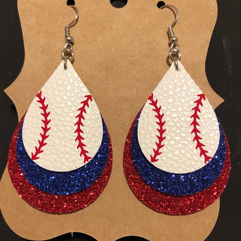 Baseball Earrings Multilayer Sequined Earrings American Flag Earrings Sports Basketball Leather Earrings