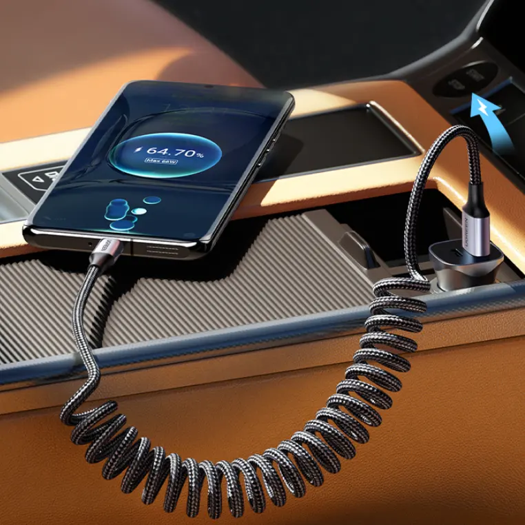 Data Cable Car Spring Telescopic USB Mobile
