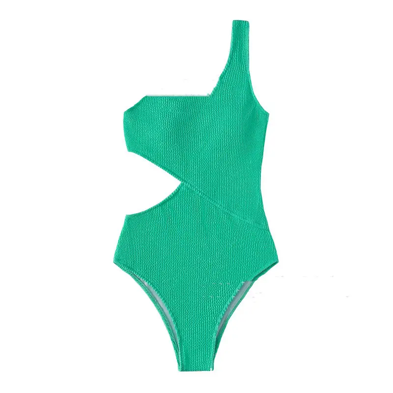 One-piece Summer Green European And American Hot Spring One-shoulder Swimsuit
