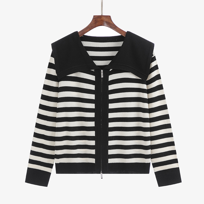 Title 10, Sailor Collar Striped Long-sleeved Knitted Card...