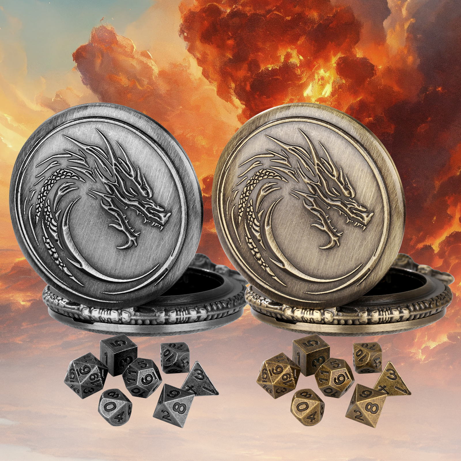 Retro Alloy Curved Faucet Pocket Watch Dice Set DND Game Specific 7-piece Set Made Of Old Craftsmanship Dice Storage Box, Portable Game Accessories, Essential For Board Game Accessories