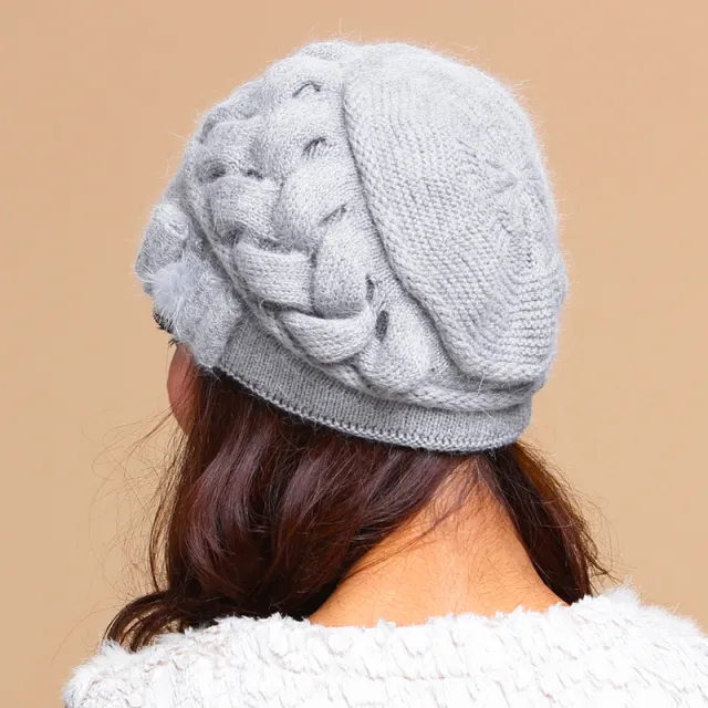 Women's Double Layer Warm Knitted Rabbit Fur Hat With Ear Protectors Elegant Grey - Shop at LoveMi