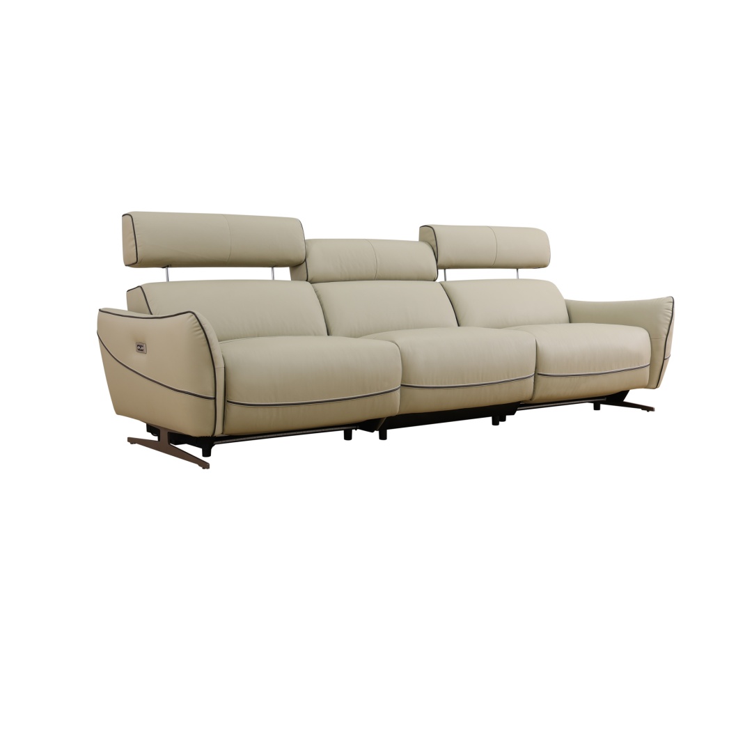 Pickup Only--Beige Top Grain Leather And PVC 3-Piece Living Room Recliner Sofa Set