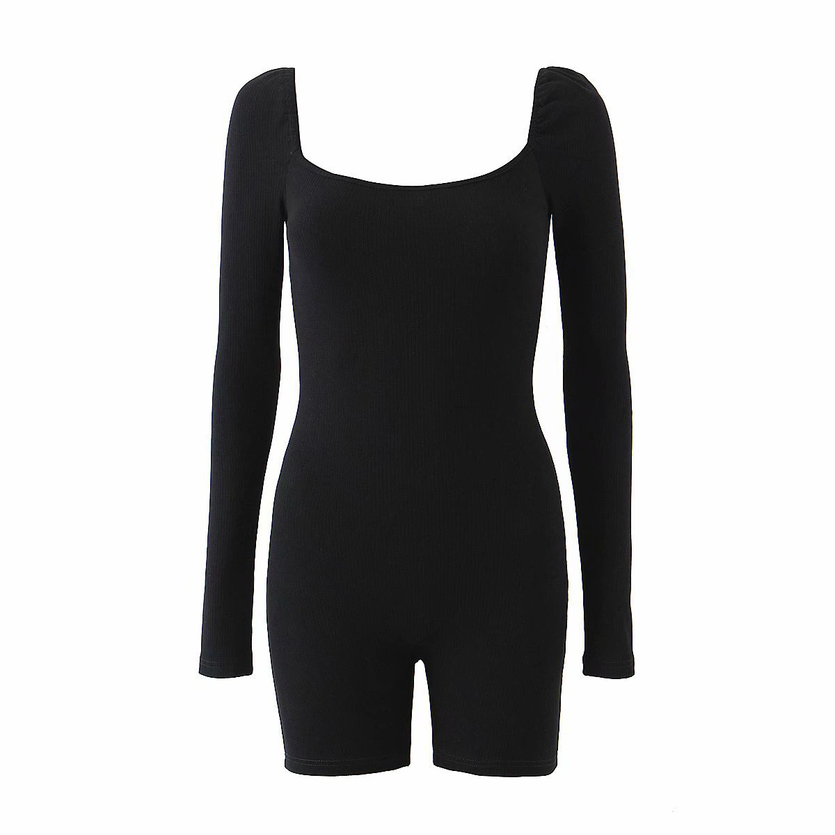Fashion Solid Color Sexy Long Sleeve Bodysuit Black - Shop at LoveMi
