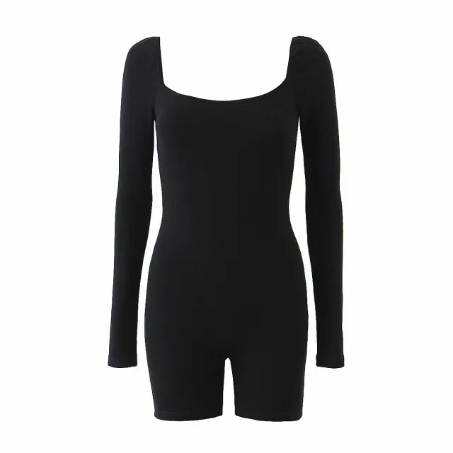 Fashion Solid Color Sexy Long Sleeve Bodysuit Black - Shop at LoveMi