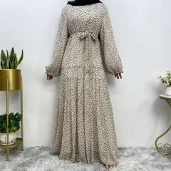 Middle Eastern Fashion Classic Fragmented Flower Dress - White - View 1