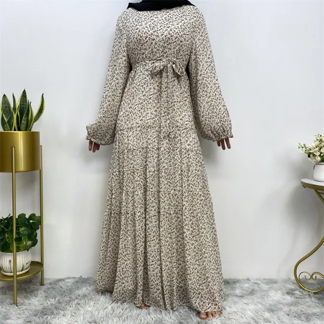 Middle Eastern Fashion Classic Fragmented Flower Dress White - Shop at LoveMi