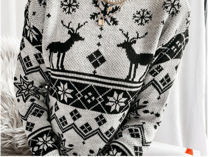 Title 8, Elk Snowflake Christmas Jacquard Strickpullover...