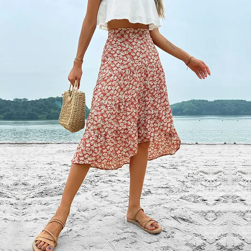 Floral Skirt Holiday Skirt Irregular Print Skirt - Wine