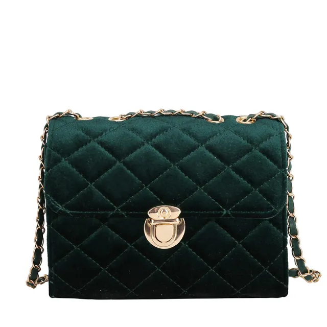 Pure Color Texture Diamond Chain Shoulder Bag Green - Shop at LoveMi