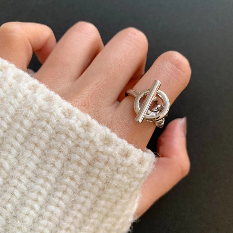 Vintage 925 Silver Intertwined Chain Cuff Ring, Minimalist Adjustable Open Band, Korean Fashion Jewelry
