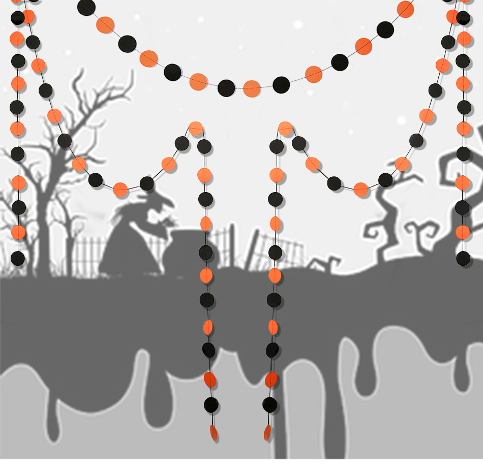 Long black orange disc halloween paper garland pendant