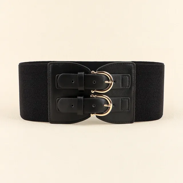 Senior Sense Retro Needle Buckle Waist Seal Elastic Elastic Wide Belt Women's Fashion Belt All matching Coat Suit Black - Shop at LoveMi