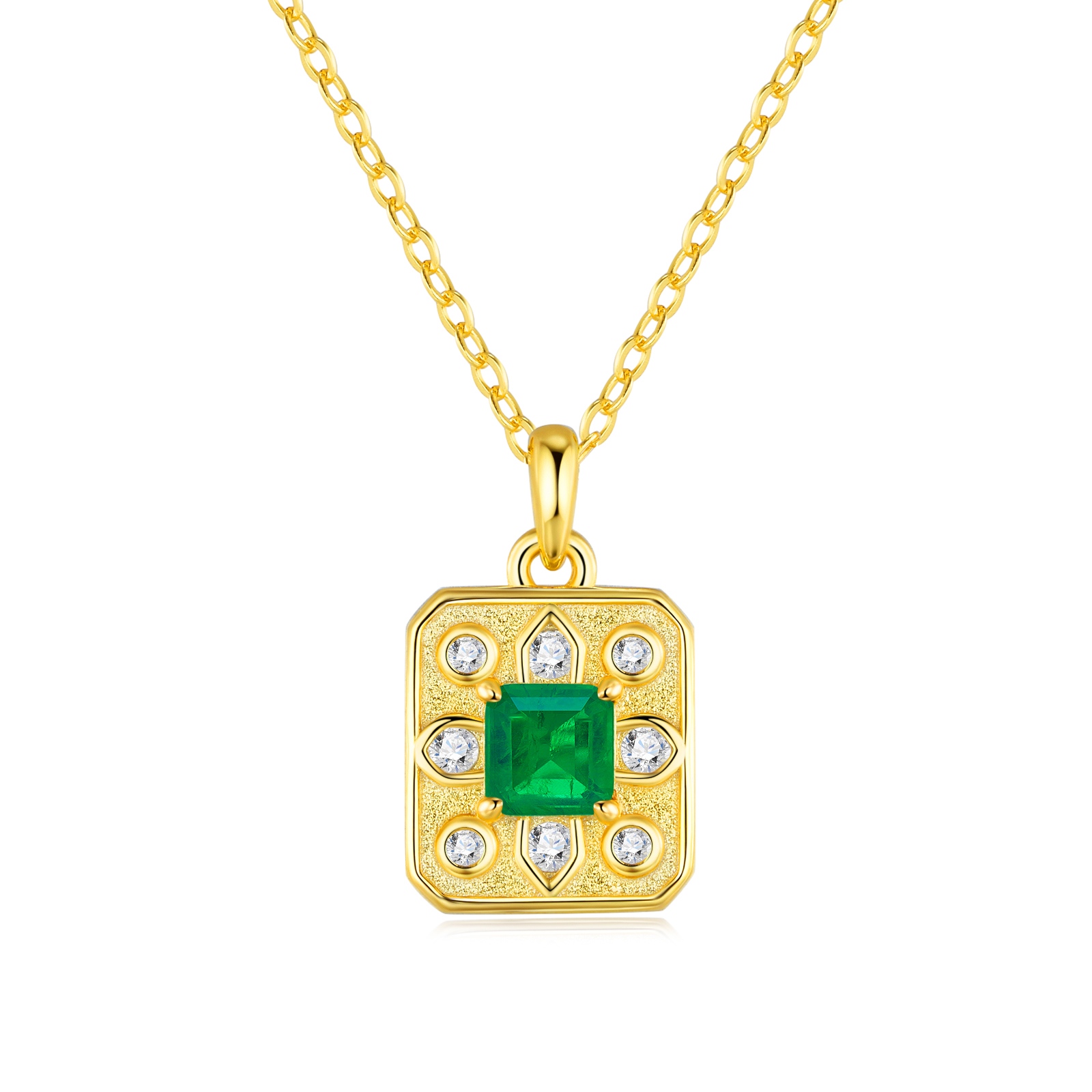 Octagon Emerald Gold Plated Silver Necklace