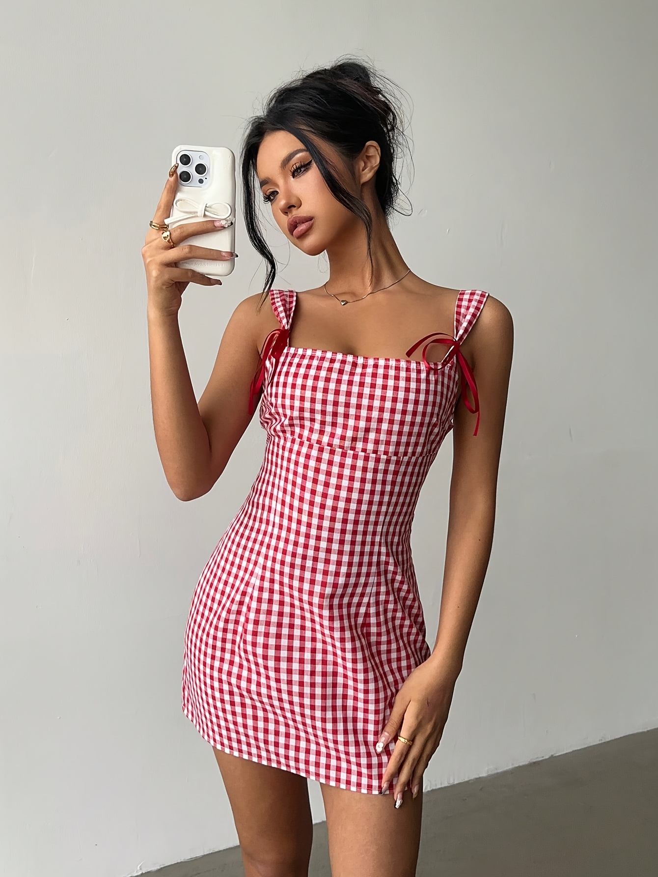 Vestido Mini Halter A Cuadros Y2K Para Mujer - imagen 1