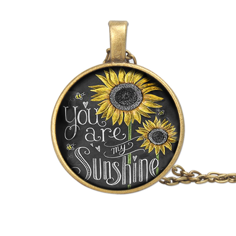 Sunflower Time Gemstone Necklace Alloy Glass Pendant Necklace